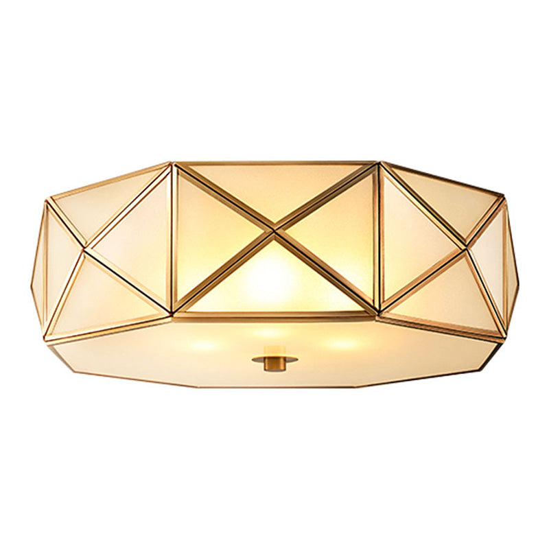 Glass Drum Ceiling Mount Light Fixture Traditional Bedroom Flushmount Ceiling Lamp in Brass Clearhalo 'Ceiling Lights' 'Close To Ceiling Lights' 'Lighting' 2631131