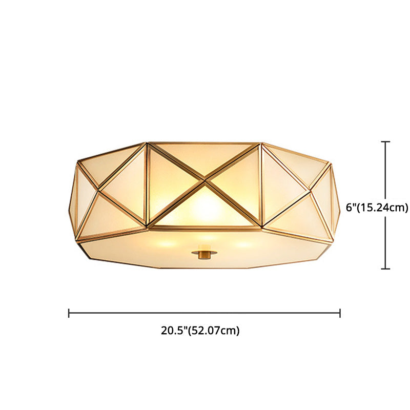 Glass Drum Ceiling Mount Light Fixture Traditional Bedroom Flushmount Ceiling Lamp in Brass Clearhalo 'Ceiling Lights' 'Close To Ceiling Lights' 'Lighting' 2631132