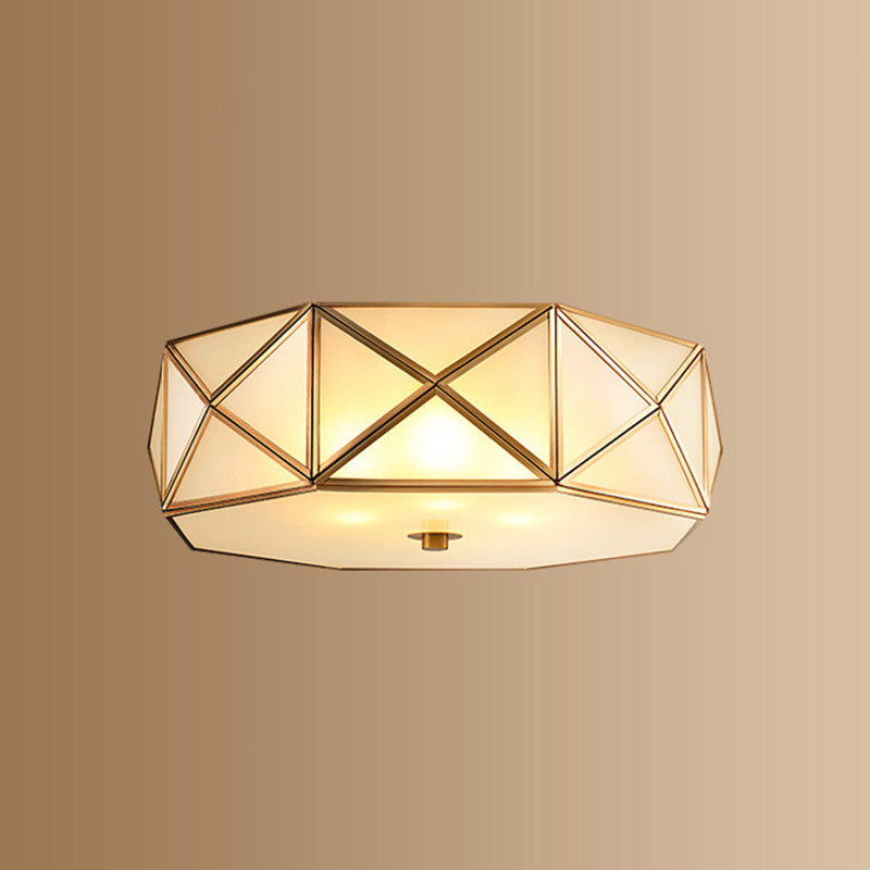 Glass Drum Ceiling Mount Light Fixture Traditional Bedroom Flushmount Ceiling Lamp in Brass Clearhalo 'Ceiling Lights' 'Close To Ceiling Lights' 'Lighting' 2631133