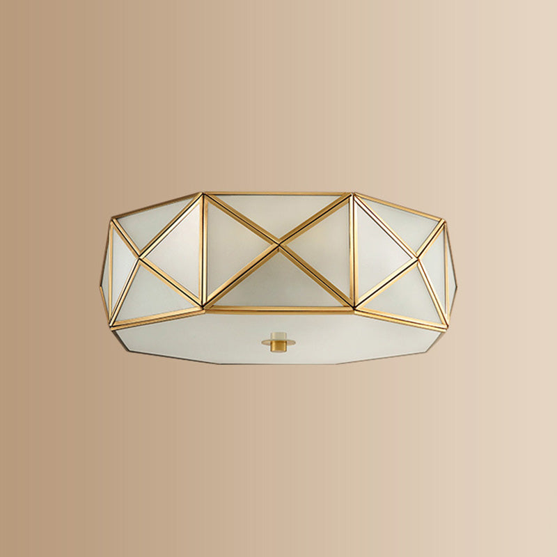 Glass Drum Ceiling Mount Light Fixture Traditional Bedroom Flushmount Ceiling Lamp in Brass Clearhalo 'Ceiling Lights' 'Close To Ceiling Lights' 'Lighting' 2631134