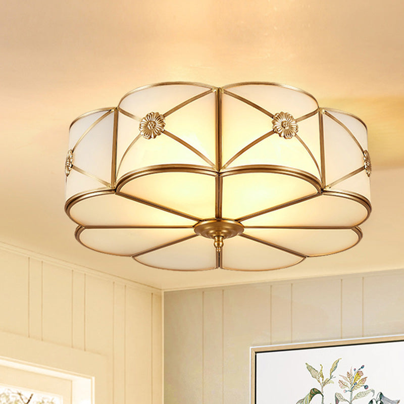 Glass Brass Close To Ceiling Light Clover Traditional Flush Mount Ceiling Light Fixture Clearhalo 'Ceiling Lights' 'Close To Ceiling Lights' 'Lighting' 2631135