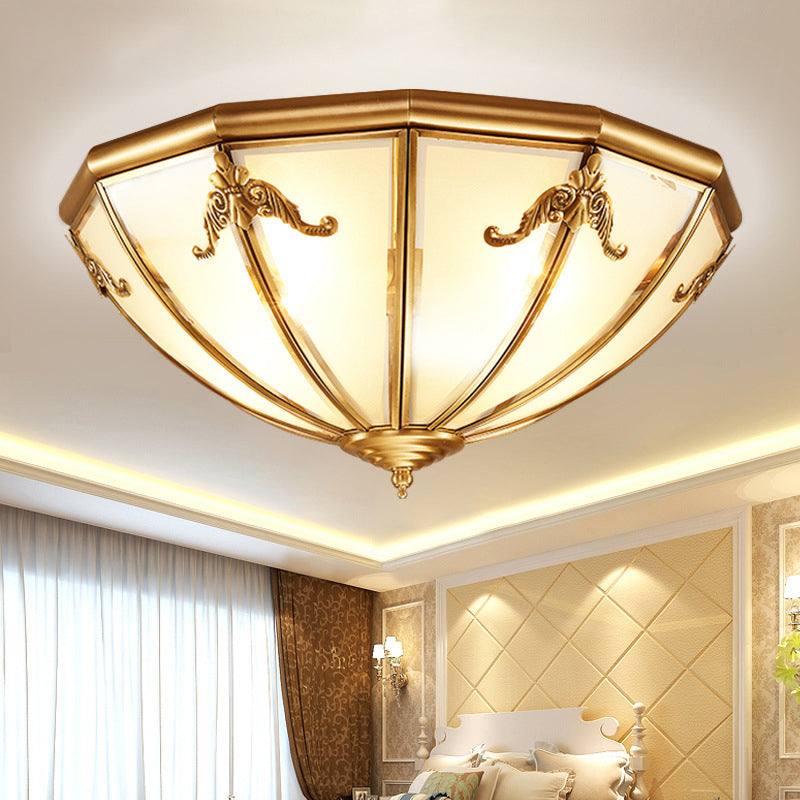 Traditional Inverted Close To Ceiling Lighting Glass Flushmount Lighting in Brass Clearhalo 'Ceiling Lights' 'Close To Ceiling Lights' 'Lighting' 2631148