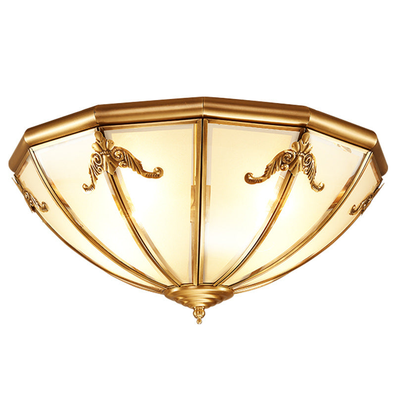 Traditional Inverted Close To Ceiling Lighting Glass Flushmount Lighting in Brass Brass Clearhalo 'Ceiling Lights' 'Close To Ceiling Lights' 'Lighting' 2631150