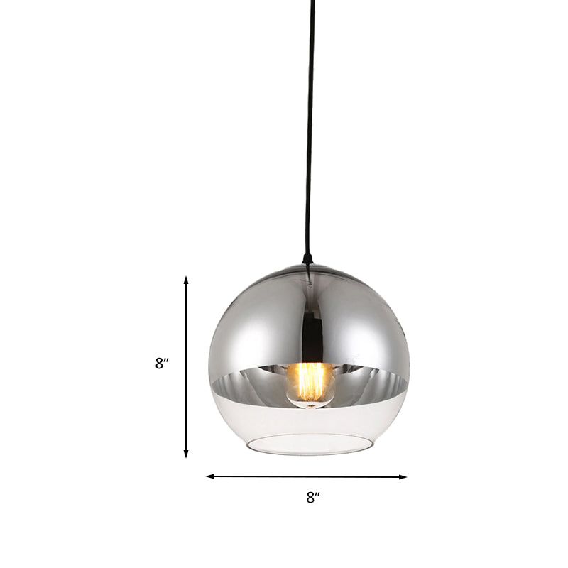 Globe Pendant Light Fixture Vintage Silver and Clear Glass 1 Head Bedroom Hanging Lamp, 6"/8"/10" Wide Clearhalo 'Ceiling Lights' 'Glass shade' 'Glass' 'Modern Pendants' 'Modern' 'Pendant Lights' 'Pendants' Lighting' 263116