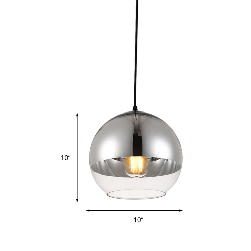 Globe Pendant Light Fixture Vintage Silver and Clear Glass 1 Head Bedroom Hanging Lamp, 6"/8"/10" Wide Clearhalo 'Ceiling Lights' 'Glass shade' 'Glass' 'Modern Pendants' 'Modern' 'Pendant Lights' 'Pendants' Lighting' 263117