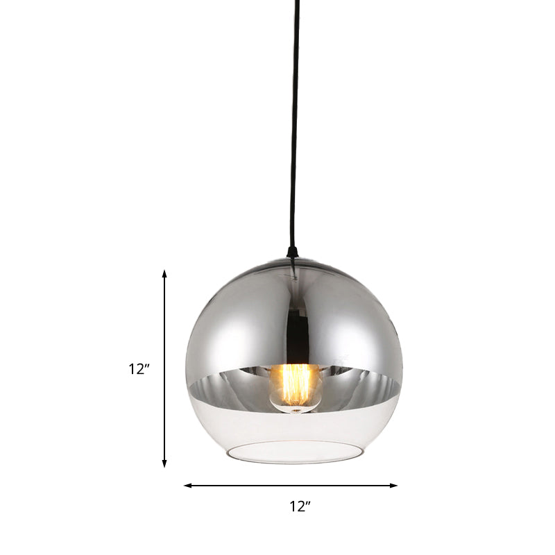 Globe Pendant Light Fixture Vintage Silver and Clear Glass 1 Head Bedroom Hanging Lamp, 6"/8"/10" Wide Clearhalo 'Ceiling Lights' 'Glass shade' 'Glass' 'Modern Pendants' 'Modern' 'Pendant Lights' 'Pendants' Lighting' 263118