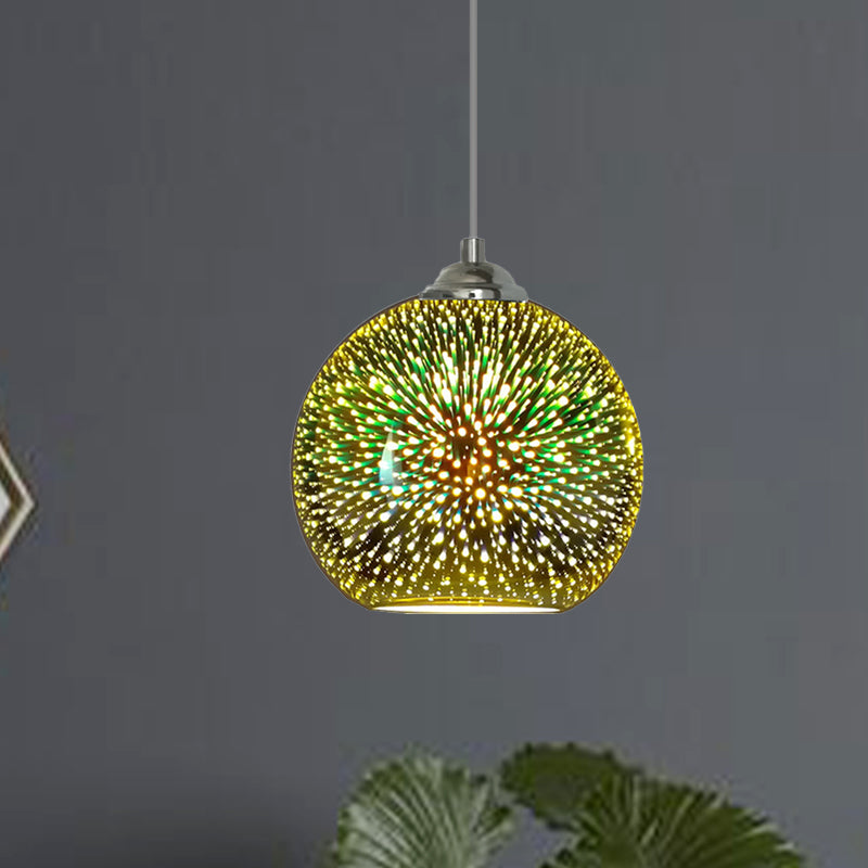 Globe Hanging Light Fixture Modern Gold/Copper 3D Glass 1 Head 8"/10" Wide Dining Room Pendant Lamp Clearhalo 'Ceiling Lights' 'Chandeliers' 'Glass shade' 'Glass' 'Modern Pendants' 'Modern' 'Pendant Lights' 'Pendants' Lighting' 263121