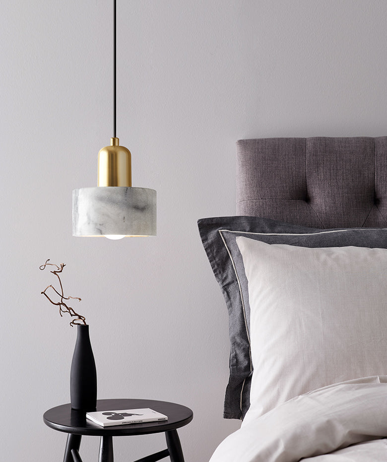 Single Light Marble Hanging Light with Gold Lamp Socket Design Modernism Style Mini Pendant Lamp for Bedroom Clearhalo 'Ceiling Lights' 'Pendant Lights' 'Pendants' Lighting' 2631253