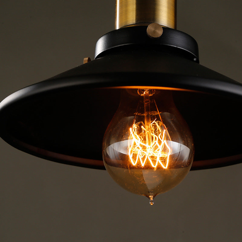 Black Vintage Hanging Light Fixture with Metal Saucer Shade Industrial Style Brass Lamp Socket Lighting Pendant for Bar Clearhalo 'Ceiling Lights' 'Pendant Lights' 'Pendants' Lighting' 2631258