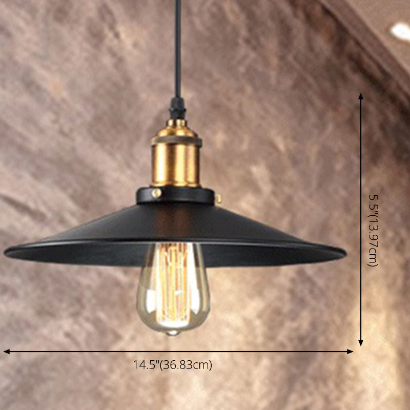 Black Vintage Hanging Light Fixture with Metal Saucer Shade Industrial Style Brass Lamp Socket Lighting Pendant for Bar Clearhalo 'Ceiling Lights' 'Pendant Lights' 'Pendants' Lighting' 2631259