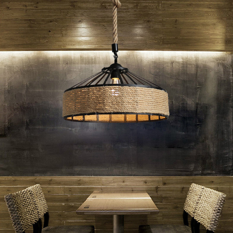 Barn Shaped Pendant Light Industrial Style Hemp Rope Hanging Lamp with 31.5" Adjustable Hanging Rope Clearhalo 'Ceiling Lights' 'Pendant Lights' 'Pendants' Lighting' 2631269