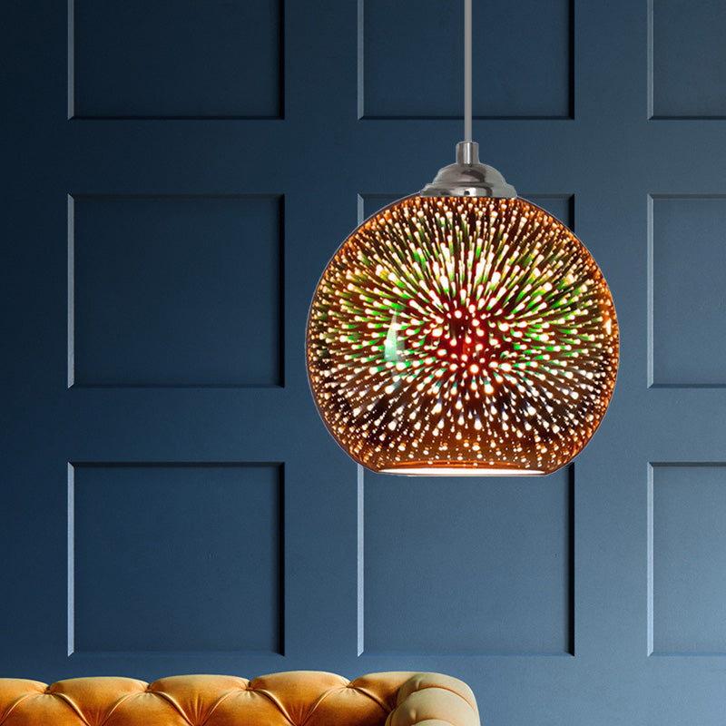 Globe Hanging Light Fixture Modern Gold/Copper 3D Glass 1 Head 8"/10" Wide Dining Room Pendant Lamp Copper Clearhalo 'Ceiling Lights' 'Chandeliers' 'Glass shade' 'Glass' 'Modern Pendants' 'Modern' 'Pendant Lights' 'Pendants' Lighting' 263127