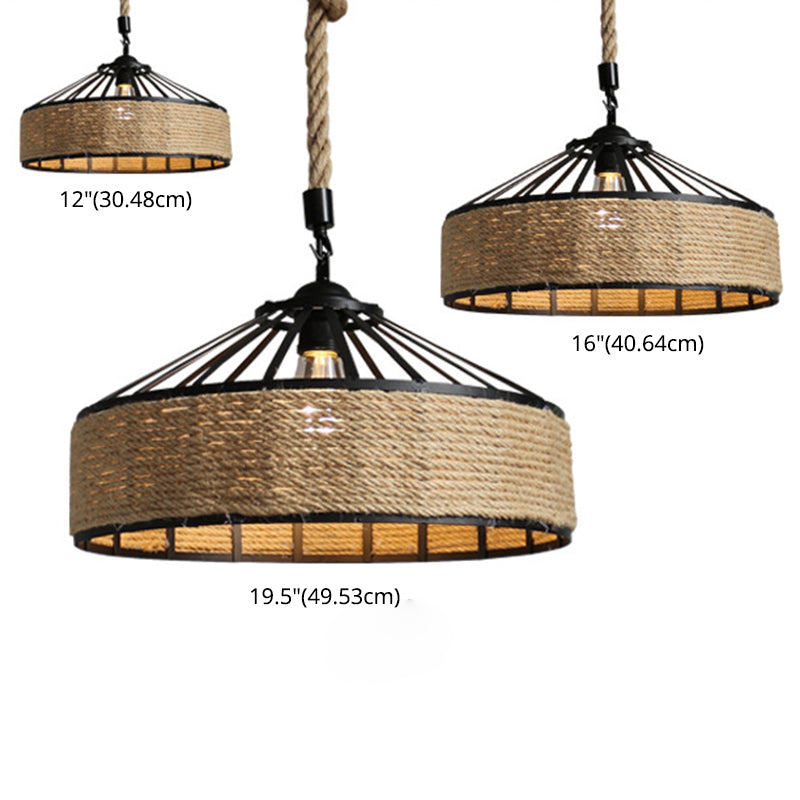 Barn Shaped Pendant Light Industrial Style Hemp Rope Hanging Lamp with 31.5" Adjustable Hanging Rope Clearhalo 'Ceiling Lights' 'Pendant Lights' 'Pendants' Lighting' 2631271