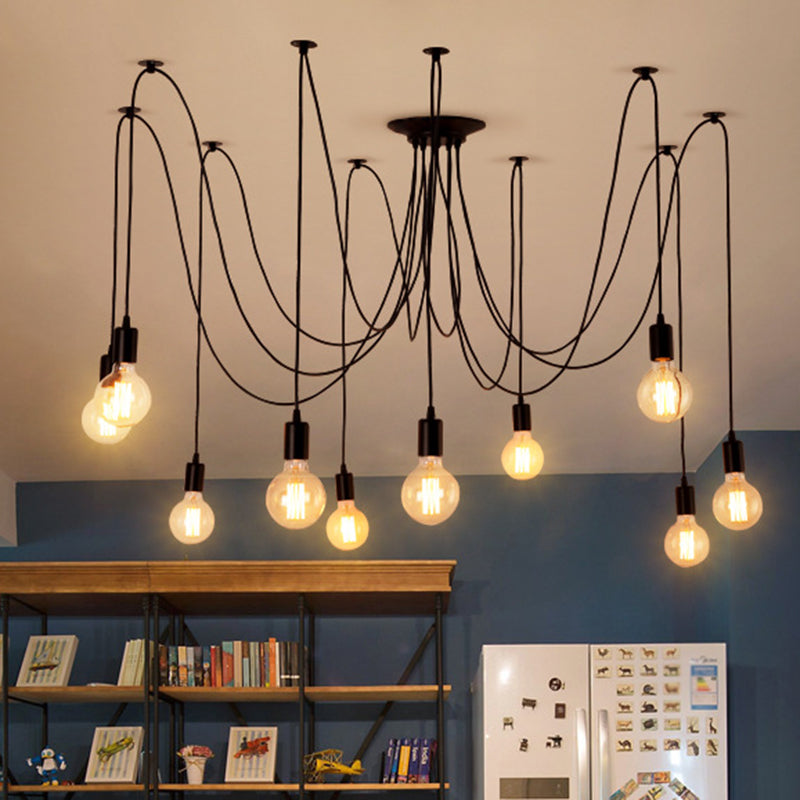 Industrial Style Bare Bulb Multi Head Hanging Light Retro Spider Shaped Pendant Lamp for Bar 10 Black Clearhalo 'Ceiling Lights' 'Pendant Lights' 'Pendants' Lighting' 2631275