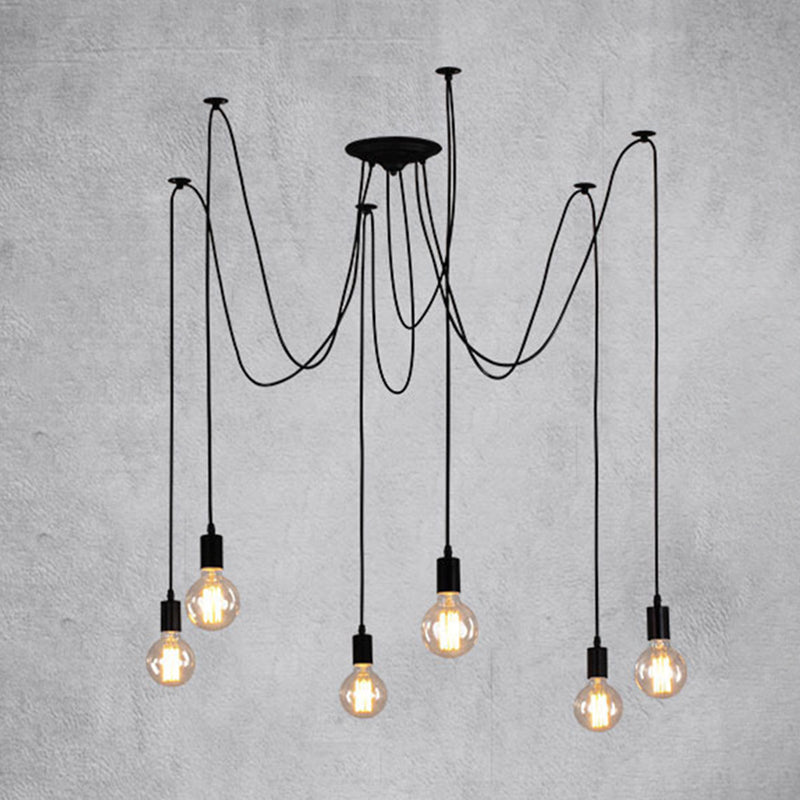 Industrial Style Bare Bulb Multi Head Hanging Light Retro Spider Shaped Pendant Lamp for Bar 6 Black Clearhalo 'Ceiling Lights' 'Pendant Lights' 'Pendants' Lighting' 2631276