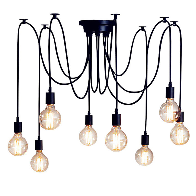 Industrial Style Bare Bulb Multi Head Hanging Light Retro Spider Shaped Pendant Lamp for Bar 8 Black Clearhalo 'Ceiling Lights' 'Pendant Lights' 'Pendants' Lighting' 2631278