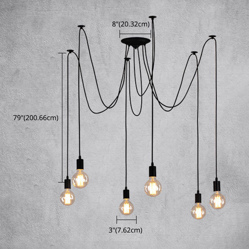 Industrial Style Bare Bulb Multi Head Hanging Light Retro Spider Shaped Pendant Lamp for Bar Clearhalo 'Ceiling Lights' 'Pendant Lights' 'Pendants' Lighting' 2631279