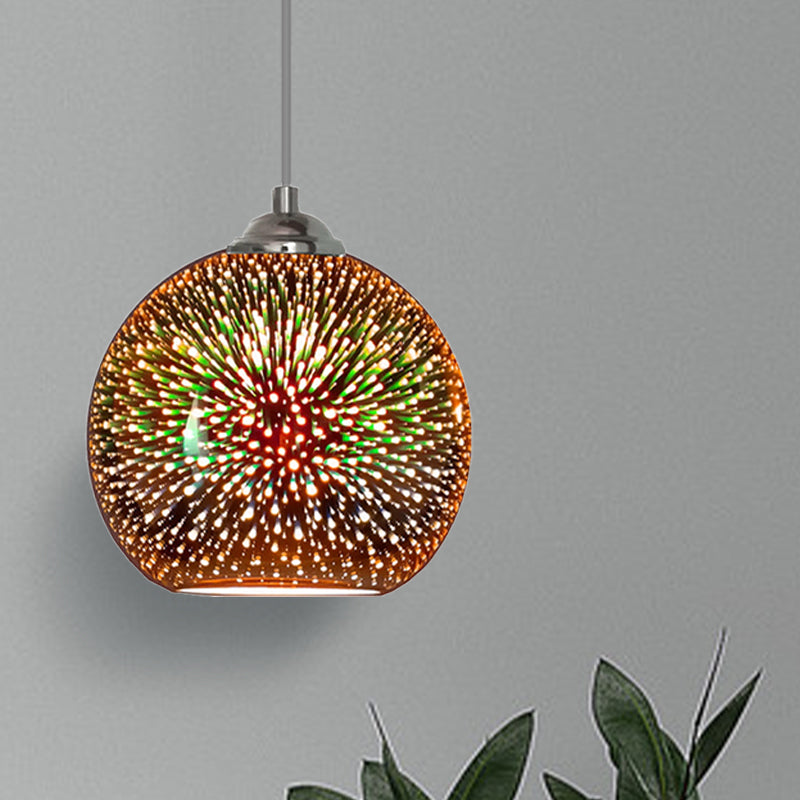 Globe Hanging Light Fixture Modern Gold/Copper 3D Glass 1 Head 8"/10" Wide Dining Room Pendant Lamp Clearhalo 'Ceiling Lights' 'Chandeliers' 'Glass shade' 'Glass' 'Modern Pendants' 'Modern' 'Pendant Lights' 'Pendants' Lighting' 263128