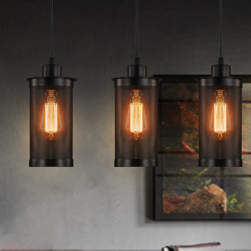 Black Cylindrical Iron Cage Hanging Light Retro Industrial Style Single Bulb Pendant Fixture Clearhalo 'Ceiling Lights' 'Pendant Lights' 'Pendants' Lighting' 2631284