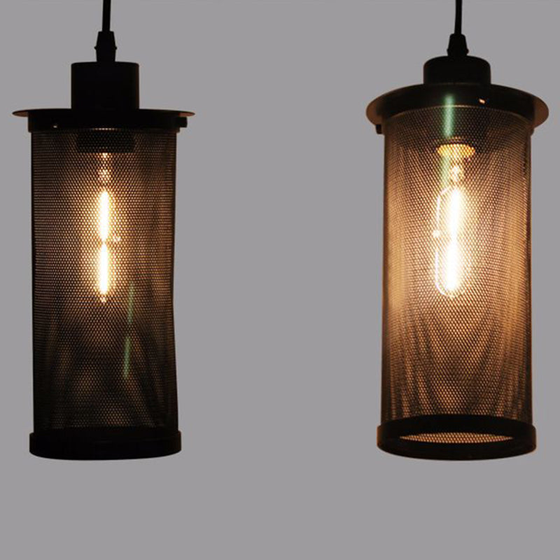 Black Cylindrical Iron Cage Hanging Light Retro Industrial Style Single Bulb Pendant Fixture Clearhalo 'Ceiling Lights' 'Pendant Lights' 'Pendants' Lighting' 2631287