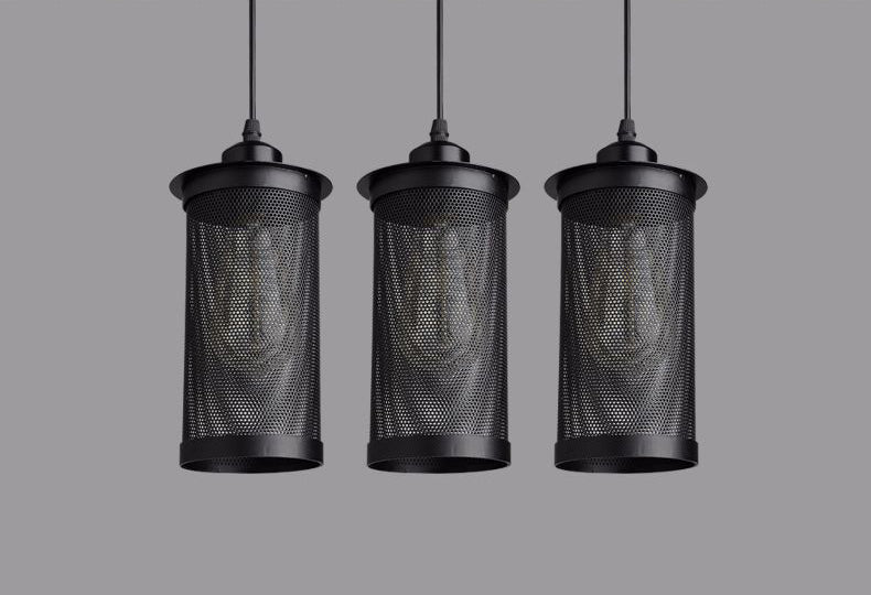 Black Cylindrical Iron Cage Hanging Light Retro Industrial Style Single Bulb Pendant Fixture Clearhalo 'Ceiling Lights' 'Pendant Lights' 'Pendants' Lighting' 2631289