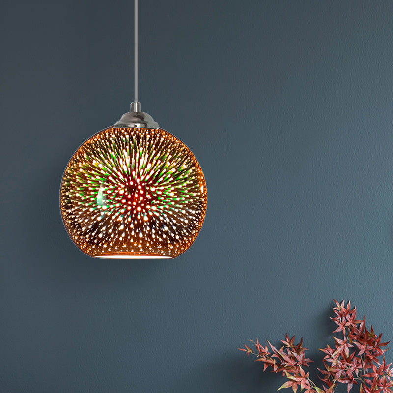Globe Hanging Light Fixture Modern Gold/Copper 3D Glass 1 Head 8"/10" Wide Dining Room Pendant Lamp Clearhalo 'Ceiling Lights' 'Chandeliers' 'Glass shade' 'Glass' 'Modern Pendants' 'Modern' 'Pendant Lights' 'Pendants' Lighting' 263129