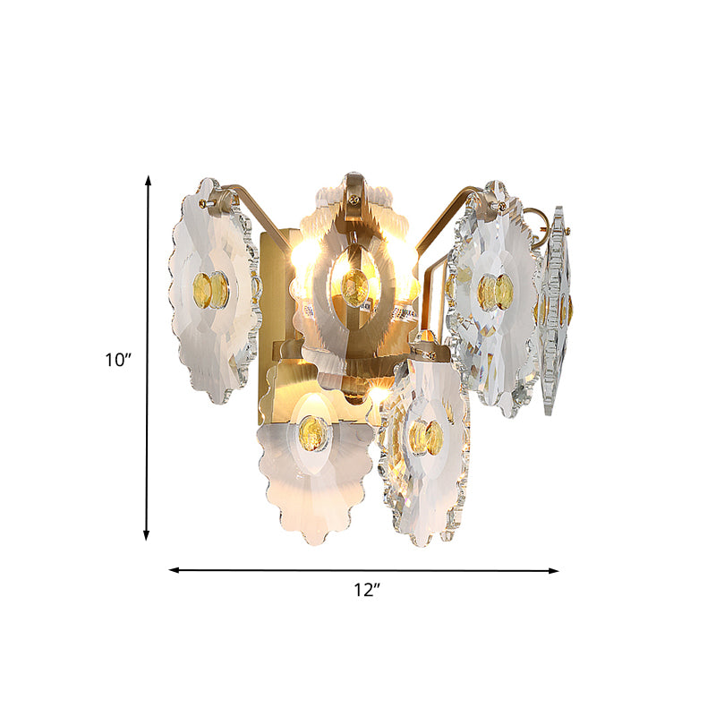 Gear Clear Crystal Wall Mounted Light Postmodern 2 Lights Sconce Light with Green/Gold Gem Clearhalo 'Modern wall lights' 'Modern' 'Wall Lamps & Sconces' 'Wall Lights' Lighting' 263194