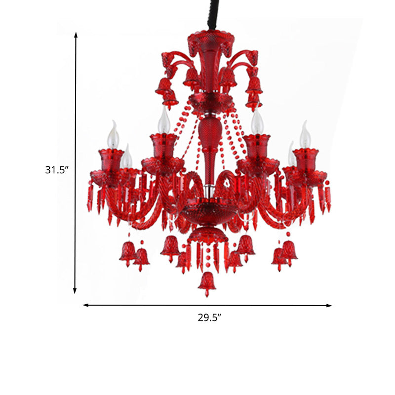 8 Lights Crystal Hanging Lamp Traditional Red/Blue/Purple Candelabra Living Room Chandelier Light Clearhalo 'Ceiling Lights' 'Chandeliers' Lighting' options 263195