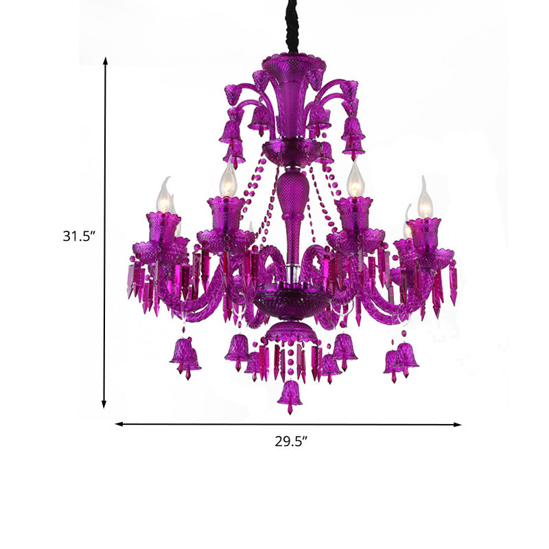 8 Lights Crystal Hanging Lamp Traditional Red/Blue/Purple Candelabra Living Room Chandelier Light Clearhalo 'Ceiling Lights' 'Chandeliers' Lighting' options 263196