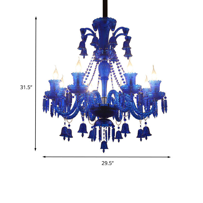 8 Lights Crystal Hanging Lamp Traditional Red/Blue/Purple Candelabra Living Room Chandelier Light Clearhalo 'Ceiling Lights' 'Chandeliers' Lighting' options 263197