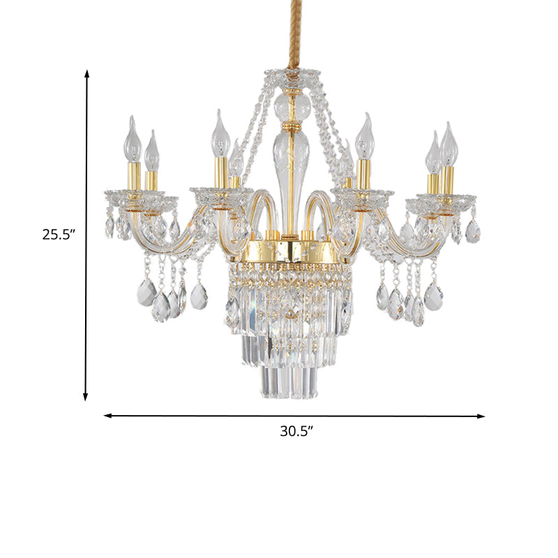 Candle Living Room Chandelier Lighting Traditional Clear Crystal 6 Lights Chrome/Gold Hanging Lamp Clearhalo 'Ceiling Lights' 'Chandeliers' Lighting' options 263198