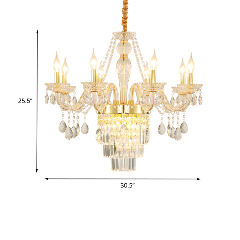 Candle Living Room Chandelier Lighting Traditional Clear Crystal 6 Lights Chrome/Gold Hanging Lamp Clearhalo 'Ceiling Lights' 'Chandeliers' Lighting' options 263199