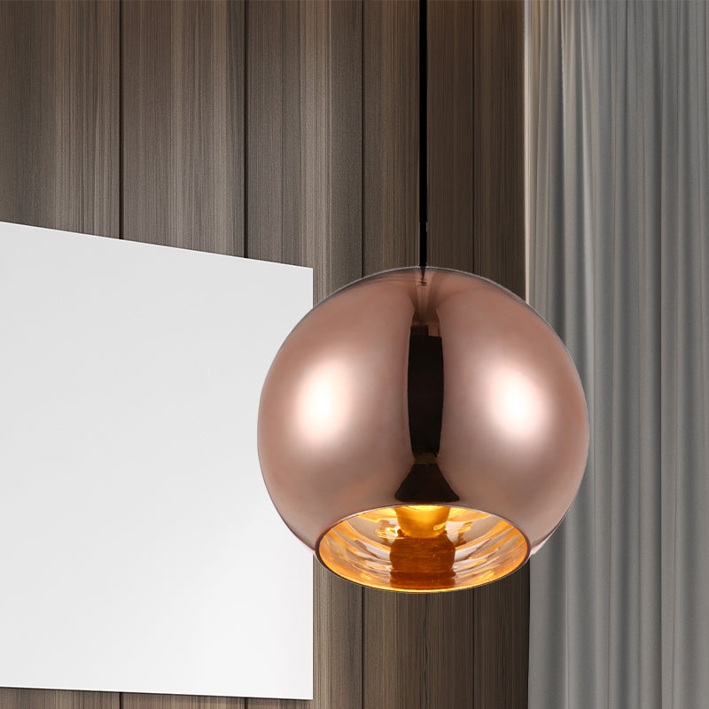 Mirror Glass Sphere Hanging Light Fixture Modern 6"/8"/10" Wide 1 Light Silver/Copper Pendant Lamp Copper Clearhalo 'Ceiling Lights' 'Glass shade' 'Glass' 'Modern Pendants' 'Modern' 'Pendant Lights' 'Pendants' Lighting' 263201