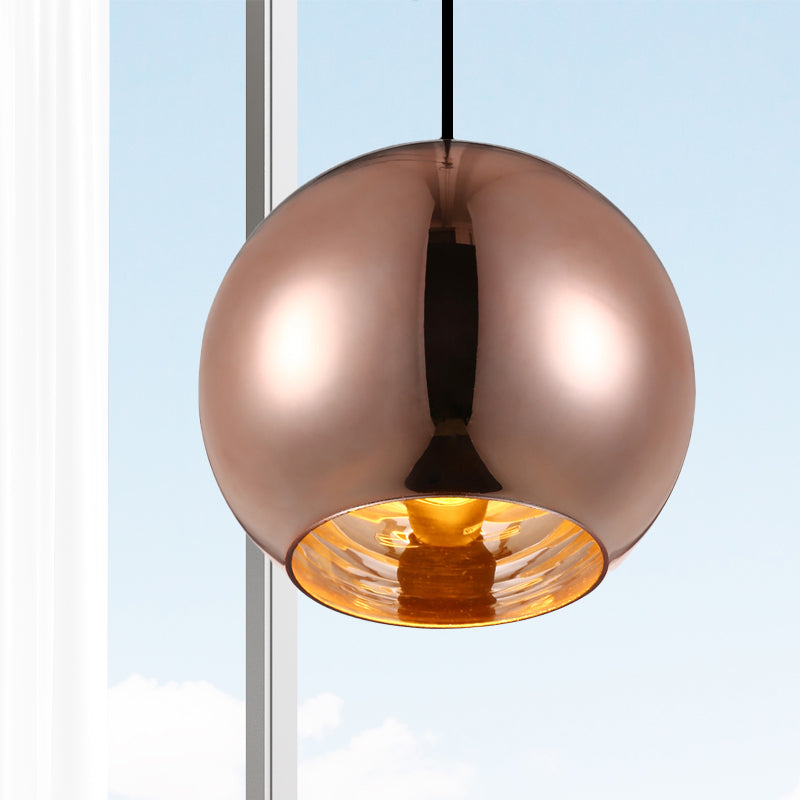 Mirror Glass Sphere Hanging Light Fixture Modern 6"/8"/10" Wide 1 Light Silver/Copper Pendant Lamp Clearhalo 'Ceiling Lights' 'Glass shade' 'Glass' 'Modern Pendants' 'Modern' 'Pendant Lights' 'Pendants' Lighting' 263202