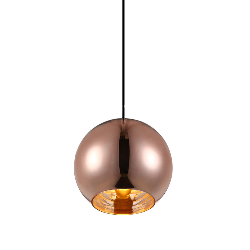 Mirror Glass Sphere Hanging Light Fixture Modern 6"/8"/10" Wide 1 Light Silver/Copper Pendant Lamp Clearhalo 'Ceiling Lights' 'Glass shade' 'Glass' 'Modern Pendants' 'Modern' 'Pendant Lights' 'Pendants' Lighting' 263204