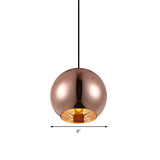 Mirror Glass Sphere Hanging Light Fixture Modern 6"/8"/10" Wide 1 Light Silver/Copper Pendant Lamp Clearhalo 'Ceiling Lights' 'Glass shade' 'Glass' 'Modern Pendants' 'Modern' 'Pendant Lights' 'Pendants' Lighting' 263205