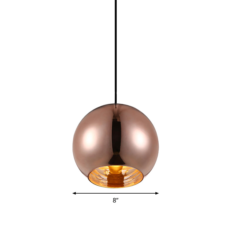 Mirror Glass Sphere Hanging Light Fixture Modern 6"/8"/10" Wide 1 Light Silver/Copper Pendant Lamp Clearhalo 'Ceiling Lights' 'Glass shade' 'Glass' 'Modern Pendants' 'Modern' 'Pendant Lights' 'Pendants' Lighting' 263206