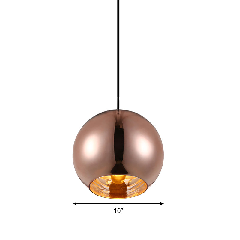 Mirror Glass Sphere Hanging Light Fixture Modern 6"/8"/10" Wide 1 Light Silver/Copper Pendant Lamp Clearhalo 'Ceiling Lights' 'Glass shade' 'Glass' 'Modern Pendants' 'Modern' 'Pendant Lights' 'Pendants' Lighting' 263207