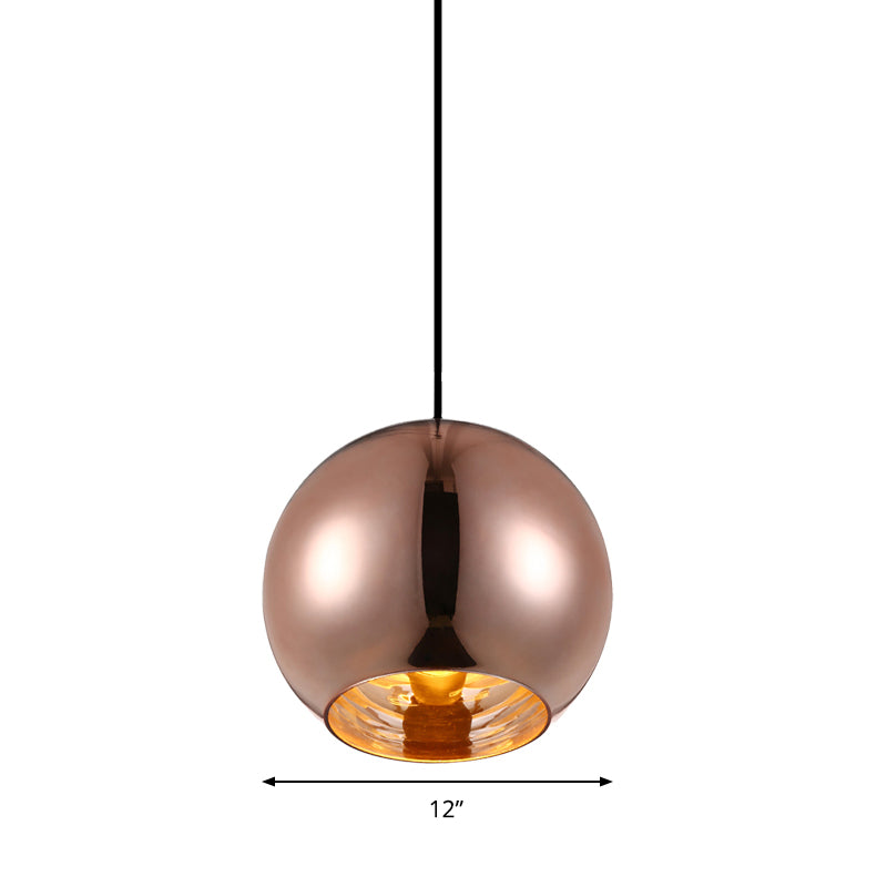 Mirror Glass Sphere Hanging Light Fixture Modern 6"/8"/10" Wide 1 Light Silver/Copper Pendant Lamp Clearhalo 'Ceiling Lights' 'Glass shade' 'Glass' 'Modern Pendants' 'Modern' 'Pendant Lights' 'Pendants' Lighting' 263208