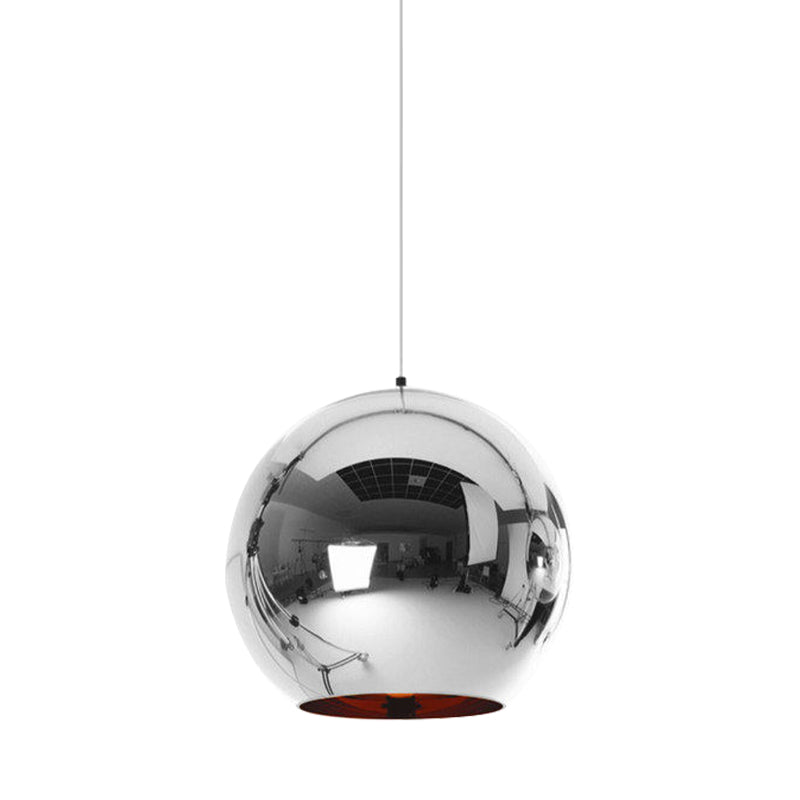 Mirror Glass Sphere Hanging Light Fixture Modern 6"/8"/10" Wide 1 Light Silver/Copper Pendant Lamp Clearhalo 'Ceiling Lights' 'Glass shade' 'Glass' 'Modern Pendants' 'Modern' 'Pendant Lights' 'Pendants' Lighting' 263213