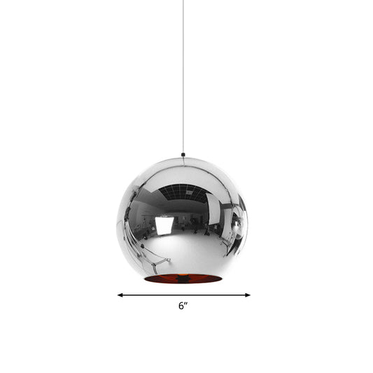 Mirror Glass Sphere Hanging Light Fixture Modern 6"/8"/10" Wide 1 Light Silver/Copper Pendant Lamp Clearhalo 'Ceiling Lights' 'Glass shade' 'Glass' 'Modern Pendants' 'Modern' 'Pendant Lights' 'Pendants' Lighting' 263214