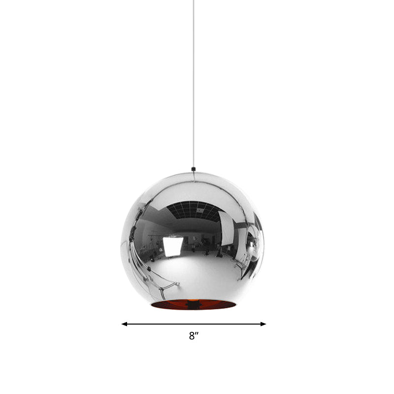 Mirror Glass Sphere Hanging Light Fixture Modern 6"/8"/10" Wide 1 Light Silver/Copper Pendant Lamp Clearhalo 'Ceiling Lights' 'Glass shade' 'Glass' 'Modern Pendants' 'Modern' 'Pendant Lights' 'Pendants' Lighting' 263215