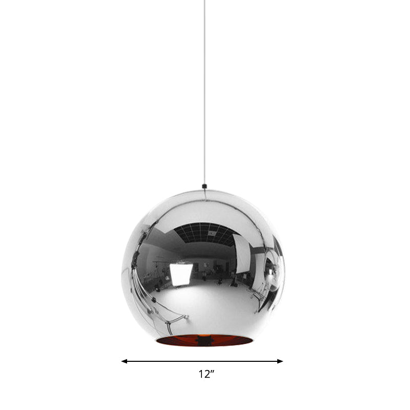 Mirror Glass Sphere Hanging Light Fixture Modern 6"/8"/10" Wide 1 Light Silver/Copper Pendant Lamp Clearhalo 'Ceiling Lights' 'Glass shade' 'Glass' 'Modern Pendants' 'Modern' 'Pendant Lights' 'Pendants' Lighting' 263217