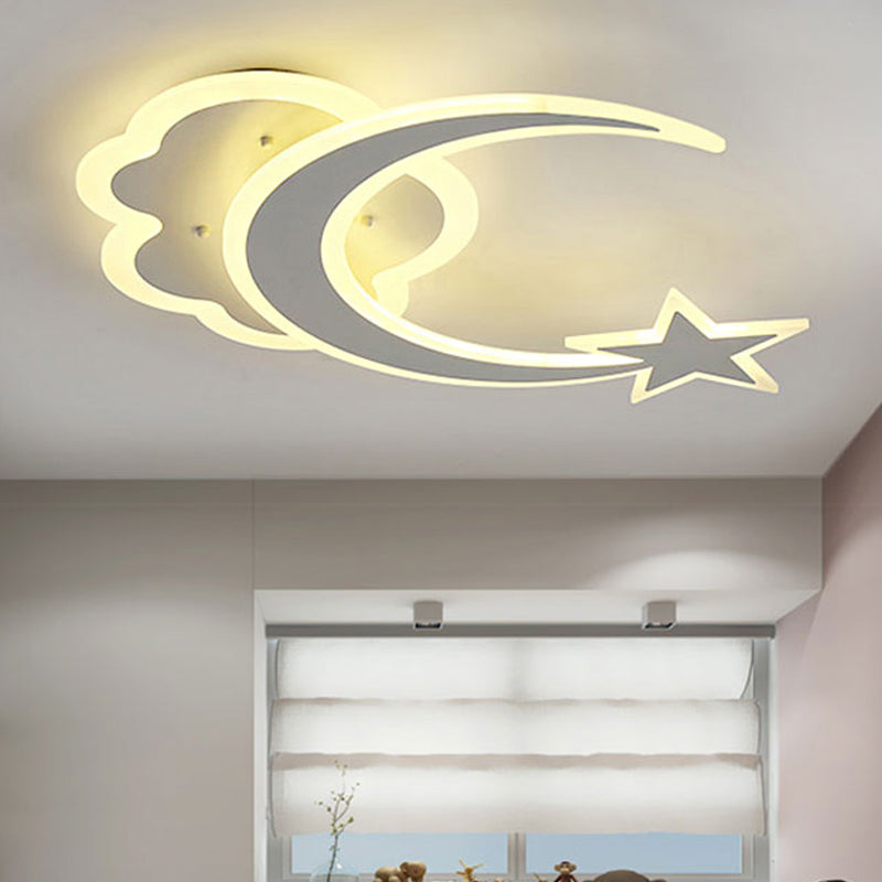 Bedroom Moon and Star Flush Mount Ceiling Light Acrylic Contemporary Ceiling Light Fixture White Warm Clearhalo 'Ceiling Lights' 'Close To Ceiling Lights' 'Close to ceiling' Lighting' 263252