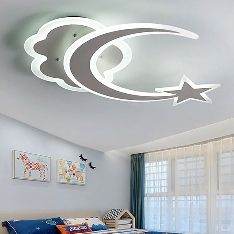 Bedroom Moon and Star Flush Mount Ceiling Light Acrylic Contemporary Ceiling Light Fixture White Clearhalo 'Ceiling Lights' 'Close To Ceiling Lights' 'Close to ceiling' Lighting' 263253