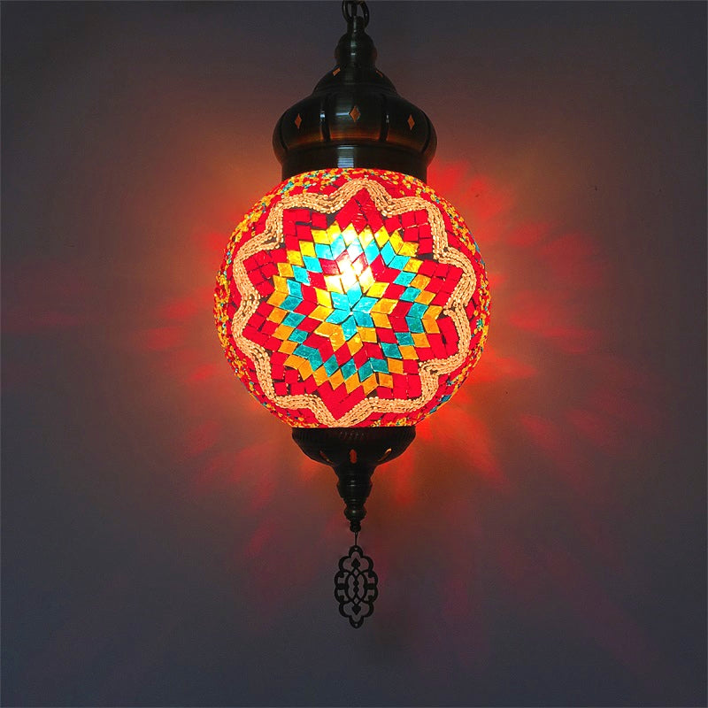 Antique Ball Hanging Light Colorful Glass 1/6 Bulbs Suspension Light for Living Room Copper A 1 Clearhalo 'Ceiling Lights' 'Glass shade' 'Glass' 'Pendant Lights' 'Pendants' Lighting' 263259