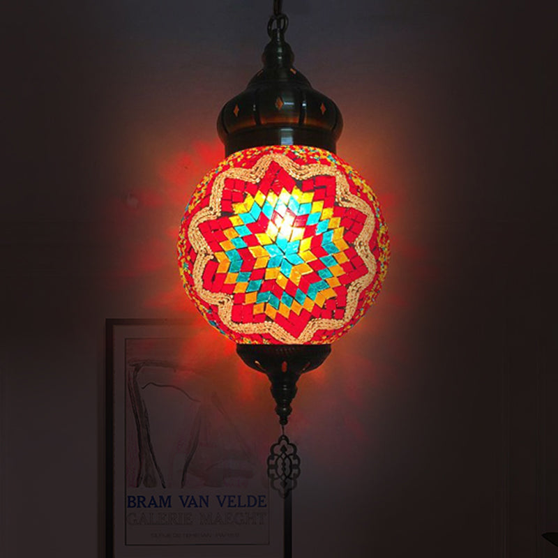 Antique Ball Hanging Light Colorful Glass 1/6 Bulbs Suspension Light for Living Room Clearhalo 'Ceiling Lights' 'Glass shade' 'Glass' 'Pendant Lights' 'Pendants' Lighting' 263260