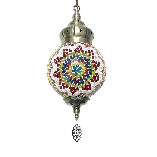 Antique Ball Hanging Light Colorful Glass 1/6 Bulbs Suspension Light for Living Room Clearhalo 'Ceiling Lights' 'Glass shade' 'Glass' 'Pendant Lights' 'Pendants' Lighting' 263261