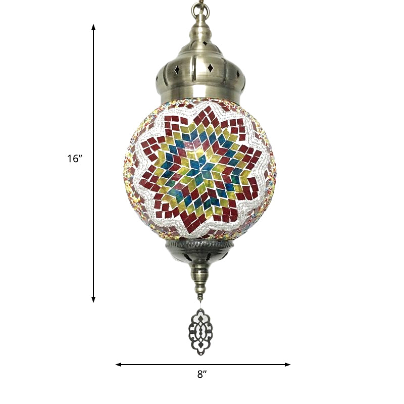 Antique Ball Hanging Light Colorful Glass 1/6 Bulbs Suspension Light for Living Room Clearhalo 'Ceiling Lights' 'Glass shade' 'Glass' 'Pendant Lights' 'Pendants' Lighting' 263262
