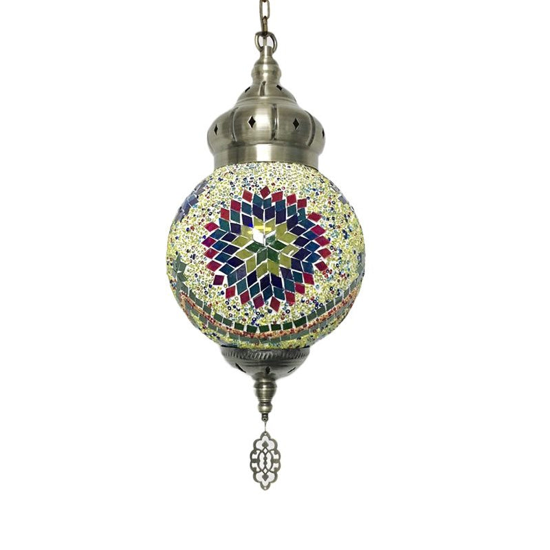 Antique Ball Hanging Light Colorful Glass 1/6 Bulbs Suspension Light for Living Room Clearhalo 'Ceiling Lights' 'Glass shade' 'Glass' 'Pendant Lights' 'Pendants' Lighting' 263267